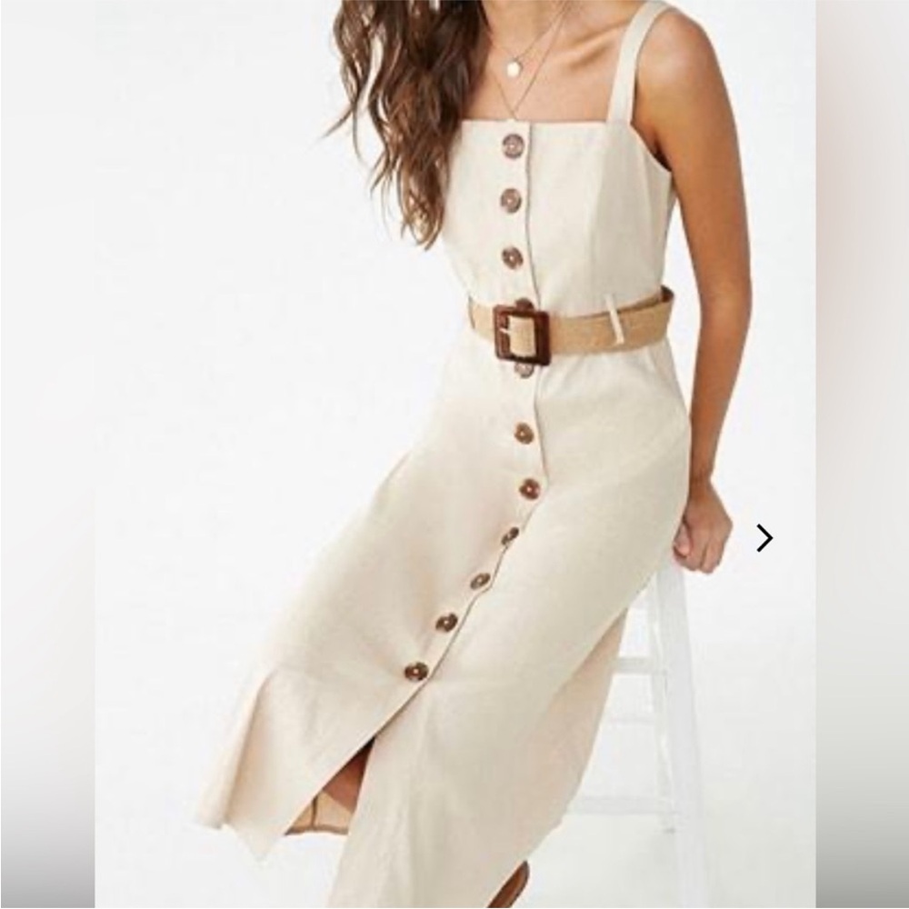 Forever 21 Beige Button-Down Midi Dress